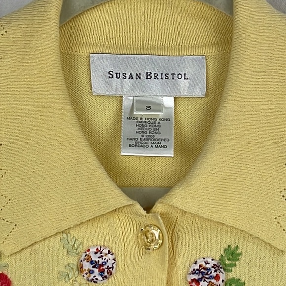 NWT SUSAN BRISTOL light yellow knit cotton blend Cardigan cottagecore floral - Picture 13 of 16
